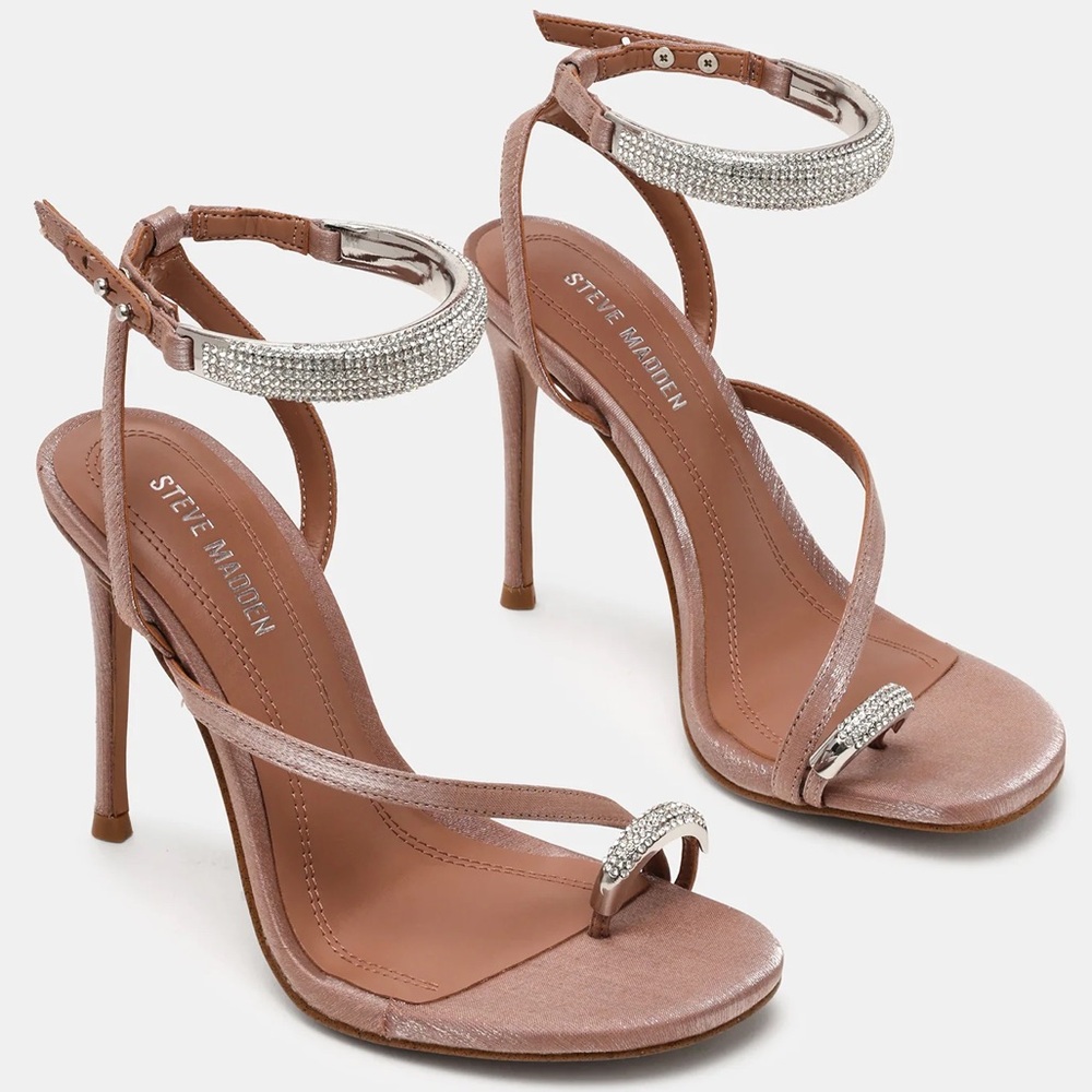 Steve Madden Rose Gold Crystal Ankle-Strap Stiletto Sandals